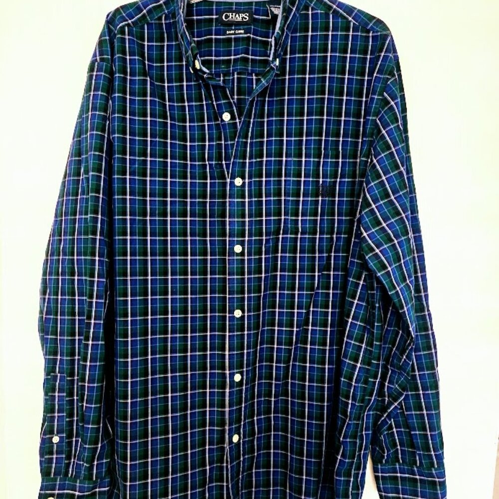Men's Chaps‎ blue and green check L/S button down shirt Size XXL